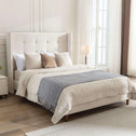 Peyton Upholstered Queen Bed Frame with 54" High Headboard, Hand Buttoned Tufting, Nailhead Trim Wingback, No Box Spring Needed, Easy Assembly, Ivory Velvet, Ivory