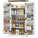 47" Kitchen Cabinet with Sensing LED Light, Kitchen Pantry Cabinet with Doors, Adjustable Shelves, Door Shelves, White