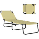 Folding Chaise Lounge Pool Chairs, Outdoor Sun Tanning Chairs with 5-Level Reclining Back, Steel Frame for Beach, Yard, Patio, Beige
