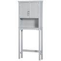 Modern Over The Toilet Storage Cabinet, Double Door Bathroom Organizer with Inner Adjustable Shelf and Open Shelf, Gray