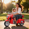 2-Seat 12V Kids Electric Ride-On Motorcycle with Storage Trunk, 3-Wheel Motorbike with MP3 and Bluetooth, 43.5'' L x 19'' W x 26.5'' H, Red