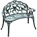 Outdoor Bench, Cast Aluminum Outdoor Furniture, Metal Bench with Floral Rose Accent & Antique Finish, Green