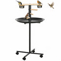 Portable Bird Play Stand, Parrot Perch Bird Feeder Station with Wheels, Stainless Steel Feeding Bowls, Tray, Gray