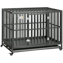 45" Heavy Duty Dog Crate, Escape-Proof Steel Kennel with Wheels, Black