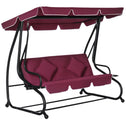 3-Seat Outdoor Patio Swing Chair, Converting Flatbed, Outdoor Swing Glider with Adjustable Canopy, Removable Cushion and Pillows, for Porch, Garden, Poolside, Backyard, Red