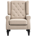Wingback Accent Chair for Living Room, Button-Tufted Lounge Chair with Round Armrests and Wood Legs, Beige