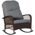 Rattan Porch Rocker w/ Plush Cushion, Gray