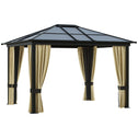 10' x 12' Hardtop Gazebo Canopy with Polycarbonate Roof, Aluminum Frame, Permanent Pavilion Outdoor Gazebo with Netting, for Patio, Garden, Backyard, Deck, Lawn, Black, Beige