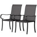 Set of 2 Outdoor Wicker Dining Chairs with Armrest, Steel Frame, High Back and Deep Seating, Brown
