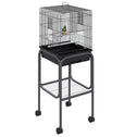 45-inch Metal Indoor Bird Cage, Parrot Cage, Bird Aviary with Detachable Rolling Stand, Storage Basket, and Accessories - Black