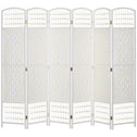 6 Panel Folding Room Divider Portable Privacy Screen Wave Fiber Room Partition for Home Office White