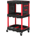 3-Tier Rolling Tool Cart, 200 LBS Capacity Plastic Utility Cart with Side Shelves for Garage Workshop, Black and Red