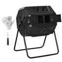 Tumbling Compost Bin Outdoor 360° Dual Chamber Rotating Composter 43 Gallon, Black