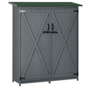 Outdoor Storage Cabinet Wooden Garden Shed Utility Tool Organizer with Waterproof Asphalt Rood, Lockable Doors, 3 Tier Shelves for Lawn, Backyard, Gray