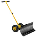 29" Blade Rolling Snow Pusher Shovel with Wheels and Adjustable Handle Yellow