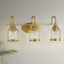 Twilight Three-Light Vanity Light with Contemporary Design, Brushed Gold Finish, Clear Glass, 7.5" L x 22" W x 10" H, Clear+Gold