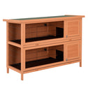 54" 2-Story Large Rabbit Hutch Bunny Cage Wooden Pet House Small Animal Habitat Lockable Doors, Tray, Roof, Orange