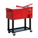 80 QT Rolling Cooling Bins Ice Chest on Wheels Outdoor Stand Up Drink Cooler Cart for Party, Red
