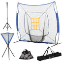 Baseball Practice Net Set with 7.5x7ft Catcher Net, Ball Caddy and Batting Tee, Portable Pitching Net with Carry Bag for Hitting, Pitching, Batting, Catching, Blue