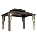 10' x 14' Hardtop Gazebo with Double Galvanized Steel Roof Canopy, Aluminum Frame Permanent Gazebo, Brown