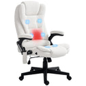 6 Point Vibrating Massage Office Chair with Heat, Linen High Back Massage Desk Chair with Reclining Backrest, White