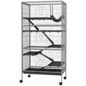 63" H Rolling Small Animal Cage with Hammock, Ferret Cage, Chinchilla Cage, Pet Habitat with 6 Doors, Removable Tray