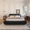 King Size Upholstered Bed with Oversized Padded Backrest, Solid Wood Frame, Adjustable Mattress Heights, 96.5" L x 86" W x 43.5" H, Black