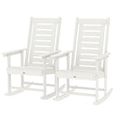 2 Pieces Outdoor Rocking Chairs, HDPE Patio Rockers with 28" High Back, Wide Armrests for Porch Backyard, White