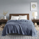 Ultra-Soft Egyptian Cotton Blanket with OEKO-TEX Certified, Breathable Weave, Machine Washable, 90" L x 90" W x 0.25" H, Blue