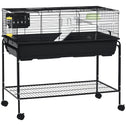 Two-Story Small Animal Cage Removable from Stand, Guinea Pig Cage with Shelf & Wheels, Pet Habitat for Hedgehog, Chinchilla, Ferret, 39" x 20.5" x 36.5", Black