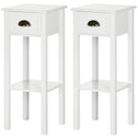 2-Tier Nightstand, Side Table with Drawer and Shelf for Living Room or Bedroom, Set of 2, White