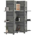 4 Panel 67" Tall Wood Privacy Screen Room Divider with 3 Shelves and Folding Storage for Bedroom, Gray