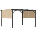 12' x 10' Outdoor Retractable Pergola Canopy with Sun Shade Unique Design Canopy Patio Metal Shelter for Garden Porch Beach, Beige