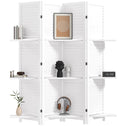 4 Panel 67" Tall Wood Privacy Screen Room Divider with 3 Shelves and Folding Storage for Bedroom, White