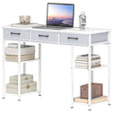 47" Small Computer Desk, Writing Desk with Fabric Drawers, Home Office Desk with Adjustable Shelves, White