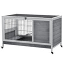 Indoor Rabbit Enclosure, Wooden Elevated Cage Habitat with Enclosed Run with Wheels - Ideal for Rabbits and Guinea Pigs
