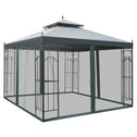 118" x 118" Steel Outdoor Patio Gazebo Canopy with Removable Mesh Curtains, Display Shelves, & Steel Frame, Gray