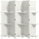 5 Panel 67" Tall Wood Privacy Screen Room Divider with 3 Shelves and Folding Storage for Bedroom, White
