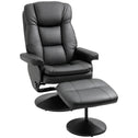 PU Leather Recliner Chair with Ottoman, Swivel Recliner and Ottoman with Round Wrapped Base for Living Room, Black