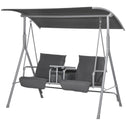 2-Seater Outdoor Porch Swing with Canopy and Table, Patio Swing Chair for Garden, Poolside, Backyard, Gray