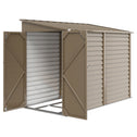 4.6' x 9' Outdoor Storage Shed, Lean to Metal Shed with Foundation Kit, Lockable Doors and Gloves for Patio, Lawn, Brown