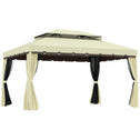 10' x 13' Patio Gazebo, Aluminum Frame Double Roof Outdoor Gazebo Canopy Shelter with Netting & Curtains, Cream White