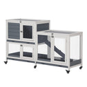 Wooden Rabbit Hutch Bunny Hutch Elevated Pet House Cage Small Animal Habitat with No Leak Tray Lockable Door Openable Top for Rabbits, Chickens, Ducks, Indoor 57.75" x 18" x 32.5" Gray