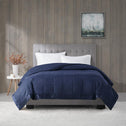 King Size Lightweight Down Alternative Blanket with Satin Trim, 3M Scotchgard Treatment, Machine Washable, 108" L x 90" W x 0.25" H, Navy
