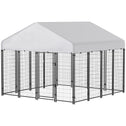 Outdoor Dog Kennel with Roof, 8' x 8' x 6' Heavy Duty Welded Wire Dog Playpen Enclosure with Escape-proof Lock