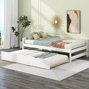 Twin Size Platform Bed with Twin Size Trundle, Headboard and Footboard, Sturdy Pine Wood Construction, 77.5" L x 40.5" W x 22" H, White