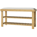Bamboo Shoe Storage Bench, 3-Tier Entryway Bench with Cushion, Shoe Organizer for Entryway, Hallway, Natural