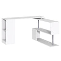 55" 360° Rotating Corner Computer Desk Modern L-Shaped Home Office Workstation with 3-Tier Storage Shelves, Bookshelf, White