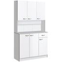 71" Kitchen Pantry Cabinet, Tall Storage Cabinet with Microwave Stand, Modern Kitchen Hutch with Countertop, 6 Doors, Storage Drawer, 3 Adjustable Shelves for Living Room, Dining Room, White