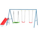 Metal Swing Set for Backyard, 3 in 1 Design with 1 Nest Swing, 2 Seats, 1 Slide, Holds Up to 352 lbs. for Ages 3-8